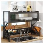 Lavabo Üstü Bulaşık Kurutma Rafı Dolap Kapı Kancası Çok Fonksiyonlu Genişletilebilir Depolama nizer Raf Tutucu Siyah 100x34.5x82cm