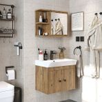 Lavabolu Mat Suntalam 60 cm Banyo Dolabı + Aynalı Üst Dolabı - Atlantik Çam