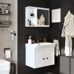 Lavabolu Mat Suntalam 60 cm Banyo Dolabı + Aynalı Üst Dolabı - Beyaz