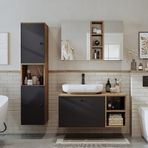 "lavabolu" Mdf 95 Cm Lotus Oval Lavabolu Banyo Dolabı Atlantik Çam - Antrasit