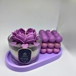 Lavanta Kokulu Dekoratif Soya Mum Seti – Çiçek Tasarımı ve Bubble Mumu