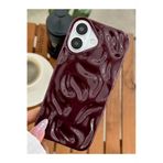 Lavderuar iPhone 16 İle Uyumlu 3D Dalga Efektli Glossy Finish Premium Koruma Kılıfı - Deep Plum