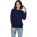 Lavella Kadın Sıfıryaka Yaka Baklava Dilim Taşlı Kazak BGL-ST05080 - Lacivert - M - L