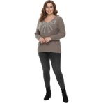 Lavella Kadın V Yaka Inci Modelli Sakallı Triko Kazak BGL-ST05078 - Vizon - M - L