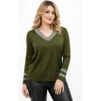 Lavella Kadın V Yaka Kol Yaka Simli Kazak 12785 BGL-ST04223 - Haki - M - L