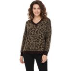 Lavella Kadın V Yaka Leopar Desen Sakallı Triko Kazak BGL-ST05079 - Kahverengi - M - L