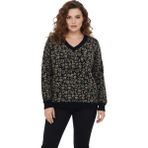 Lavella Kadın V Yaka Leopar Desen Sakallı Triko Kazak BGL-ST05079 - Siyah - L - XL