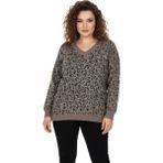Lavella Kadın V Yaka Leopar Desen Sakallı Triko Kazak BGL-ST05079 - Vizon - M - L