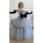 Laviella Kids Couture Kız Çocuk Abiye Inci Fiyonk Detaylı Tül Elbise - 1 - 2 Yaş - Gri