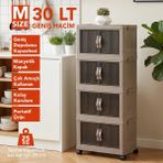 Lavine ”medıum” 4 Katlı Portatif Dolap Organizer 30LT Çok Amaçlı Mıknatıs Kapaklı, Katlanır, Tekerlekli - Kahverengi