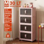 Lavine ”medıum” 4 Katlı Portatif Dolap Organizer 30LT Çok Amaçlı Mıknatıs Kapaklı, Katlanır, Tekerlekli - Pudra Pembe