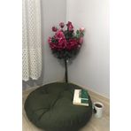 Lavinia Puf Haki Rengi Yuvarlak Mini Yer Pufu, Yer Minderi