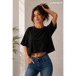 LAVİNİM Kadın Crop Boy Oversize Basic Tişört Salaş Kesim Pamuklu