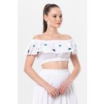 Lavinya Vual Lastik Detaylı Nakışlı Yazlık Crop Bluz Beyaz Byz