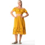 Lavinya Vual Nakışlı Uzun Yazlık Etek Hardal Hrd - 2XL - 3XL