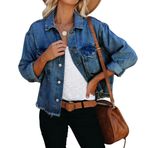 LAVIQK Kadın Jean Denim Ceket Klasik Kamyoncu Shacket Düğme Yukarı Yıpranmış Gevşek Mont Kırpılmış, 0922-koyu Mavi, S
