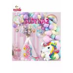 Laviyosa 7 Harfli Yaş Unicorn Temalı Iyi Ki Doğdun Makaron Balon Doğum Günü Parti Kutlama Seti Süsü