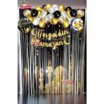 Laviyosa Hoşgeldin Ramazan Baskılı Arkafonu Ve Yazılı Siyah Folyo Balonlu Gold Gümüş Balon Zincirli Set