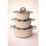 Lavonni Obsıdyen 6 Parça Döküm Granit Tencere Seti - Cappucıno 16/18/20 cm - Cappuccino