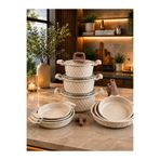 LAVONNI Obsidyen Prestige Mega Set 12 Parça Döküm Granit Tencere Tava ve Sahan Seti 16-18-20 cm Tencere 18-20-22 cm Sahan 20-24-28 cm Tava Cappuccino
