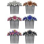 Lawie 6 paket lüks ışıltılı Glitter çiçek yaprak yapay elmas siyah plastik yan fransız büküm saç tarakları uzun diş slayt tokalar tokalarım topuz Chignon klipler uzun kalın saç tutucu aksesuarları kadınlar için kız