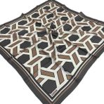 L'awilia Füme Kahverengi Geometrik Desen Tivil İpek Eşarp 29027-39