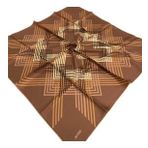 L'awilia Kahverengi Camel Çizgili Geometrik Desen Tivil İpek Eşarp 29011-28