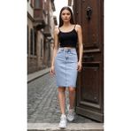 Layal My Beauty Kadın Jeans Arka Yırtmaçlı Cepli Günlük Denim Kot Etek Yeni Sezon - Mavi - 44