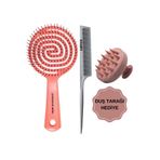 Layes Pembe Pro Üç Boyutlu Tarak Oval Saç Açıcı Fırça + Krepe Tarak + Pembe Duş Tarağı