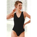 Layza Form 17600 Kadın İz Yapmaz Kalın Askılı Mikro Elyaf Boy Body Korse Siyah L