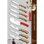 Lazbisa MFP-749 Ahşap Hand Craft Pro Serisi Mutfak 9 Parça Et Ekmek Sebze Salata Börek Pide Bıçak Set