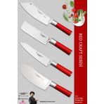 Lazbisa MFT-271 Red Craft Serisi Mutfak Şef Et Ekmek Sebze Şef 4'lü Bıçak Set