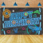 Lazer Etiket Tabancası Arka Planları Neon Mutlu Yıllar Afiş Mutlu Yıllar Arka Planı Erkek Çocuk Duvar Süslemeleri 6 x 3,6 Ayaklar Doğum Günü Partisi Neon Glow Parti Fotoğrafçılık Afiş Fotoğraf Kabini