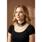 Lazer Kesim 2 parça Şık Deri Choker, Deri Kolye - APFT1423