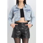 Lazer Kesim Crop Kot Ceket Buzmavi - 23145.1900.