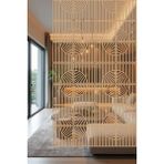 Lazer Kesim Sarkıt Paravan, Ahşap Separatör, Oda Bölücü 4'lü Panel Levha Halka Model - 34 x 34 Cm - Ahşap - Bej