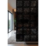 Lazer Kesim Sarkıt Paravan, Ahşap Separatör, Oda Bölücü 4'lü Panel Levha Modern Model - 40 x 40 Cm - Ahşap - Siyah