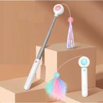 Lazerli Kedi Oltası Oyuncağı – Uzayan Etkileşimli Kedi Oyun Çubuğu ve Av Oyuncağı (Pembe)
