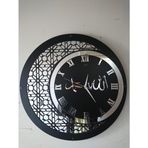 LazerliMazerli İşler Lazer Kesim Duvar Saati, Roma Rakamlı, 45cm, Siyah-Gümüş, MDF Ayna Pleksi, Sessiz Mekanizma