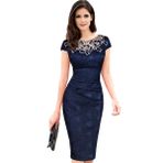 LAZHKG Kadın elbisesi, seksi kadın, yuvarlak yaka, kurşun kalem etek, gece elbisesi, kadınlar için, ev, ziyafet, iş, boş zaman, Mavi (Marineblau), M