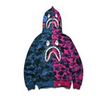 LAZHKG Moda Köpekbalığı Kamuflaj Kazak Hip Hop Pamuklu Kapüşonlu Sweatshirt Fermuarlı Kapüşonlu Ceket Erkek, Kadın, S-XXL