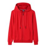 LAZHKG Tek renkli kazak, fermuarlı örgü ceket, çizgili kapüşonlu, uzun kollu Urban Hip-Hop sweatshirt, polar pamuk ceket, S-4XL, Kırmızı, 4XL