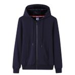 LAZHKG Tek renkli kazak, fermuarlı örgü ceket, çizgili kapüşonlu, uzun kollu Urban Hip-Hop sweatshirt, polar pamuk ceket, S-4XL, Lacivert, M