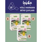 Lazika (3'LÜ SET) Sakinlik Çayı Hisli Harman Sekine (3*18'li Pla Piramit Poşet)-Funda Yaprağı, Kakule, Barut Ağacı Kabuğu, Zencefil