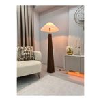 lazzir handle Ceviz Konik Ahşap Lambader 150 cm Pliseli Başlıklı Modern Salon Lambası