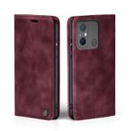 LBH Xiaomi Redmi 12C için cep telefonu kılıfı, şarap kırmızısı, kart ve para bölmeli akıllı telefon kılıfı, dik durma fonksiyonlu, kapaklı kılıf, koruyucu kılıf, mıknatıslı kilit, vintage