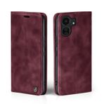 LBH Xiaomi Redmi 13C için cep telefonu kılıfı, şarap kırmızısı, kart ve para bölmeli akıllı telefon kılıfı, dik durma fonksiyonlu, kapaklı kılıf, koruyucu kılıf, mıknatıslı kilit, vintage