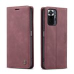 LBH Xiaomi Redmi Note 10 Pro için cep telefonu kılıfı, şarap kırmızısı, kart ve para bölmeli akıllı telefon kılıfı, dik durma fonksiyonlu, kapaklı koruyucu kılıf, mıknatıslı kilit, vintage
