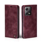 LBH Xiaomi Redmi Note 12 Pro 5G için cep telefonu kılıfı, şarap kırmızısı, kart ve para bölmeli akıllı telefon kılıfı, dik durma fonksiyonlu, kapaklı kılıf, koruyucu kılıf, mıknatıslı kilit, vintage