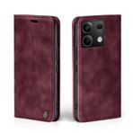 LBH Xiaomi Redmi Note 13 Pro 5G için cep telefonu kılıfı, şarap kırmızısı, kart ve para bölmeli akıllı telefon kılıfı, dik durma fonksiyonlu, kapaklı kılıf, koruyucu kılıf, mıknatıslı kilit, vintage